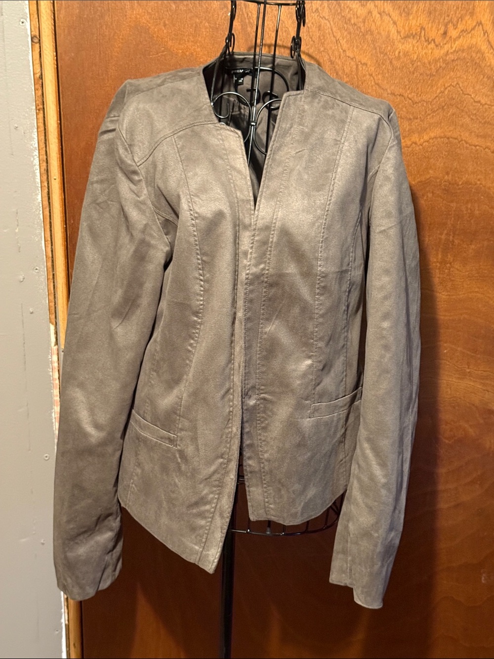 Premise Gray Faux Suede Open-Front Jacket